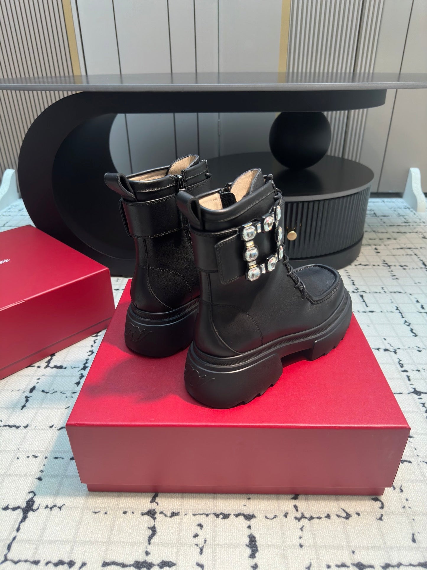 VIV' RANGERS ANKLE BOOTS IN BLACK CALFSKIN STRASS BUCKLE - 35
