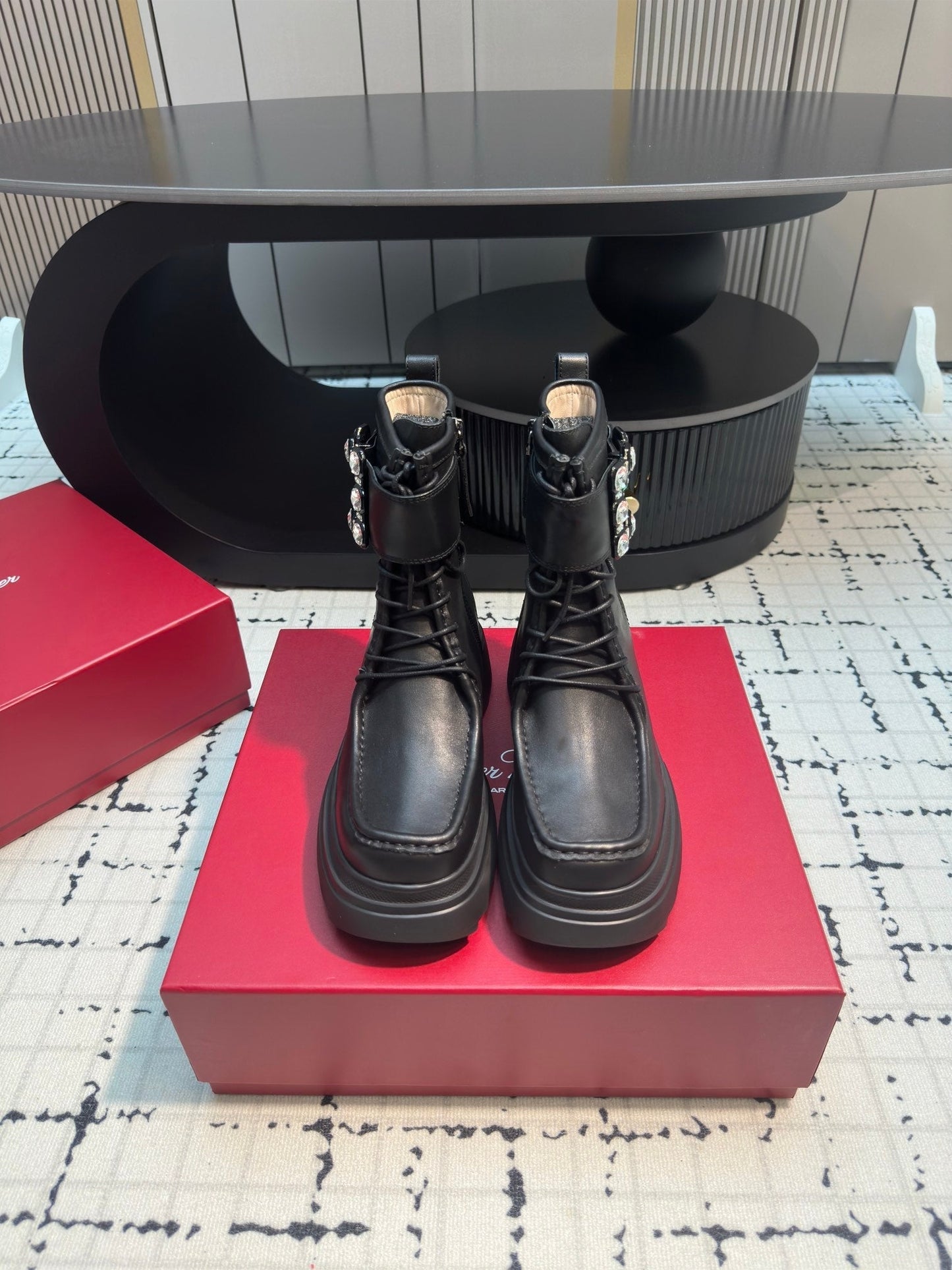 VIV' RANGERS ANKLE BOOTS IN BLACK CALFSKIN STRASS BUCKLE - 35