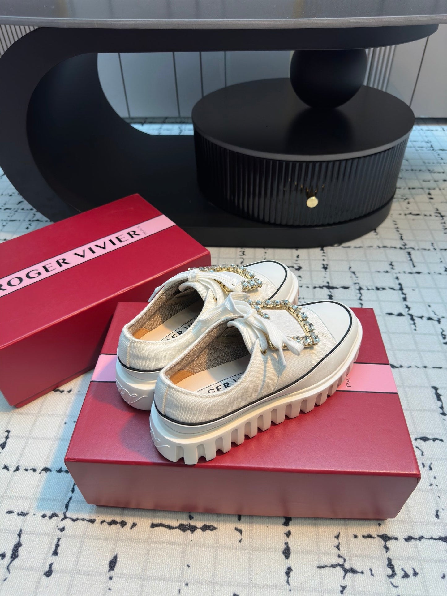 VIV' GO-THICK STRASS BUCKLE SLIP-ON SNEAKERS IN WHITE CANVAS - 35