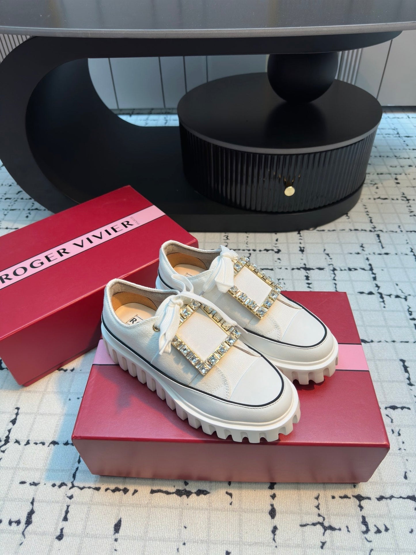 VIV' GO-THICK STRASS BUCKLE SLIP-ON SNEAKERS IN WHITE CANVAS - 35
