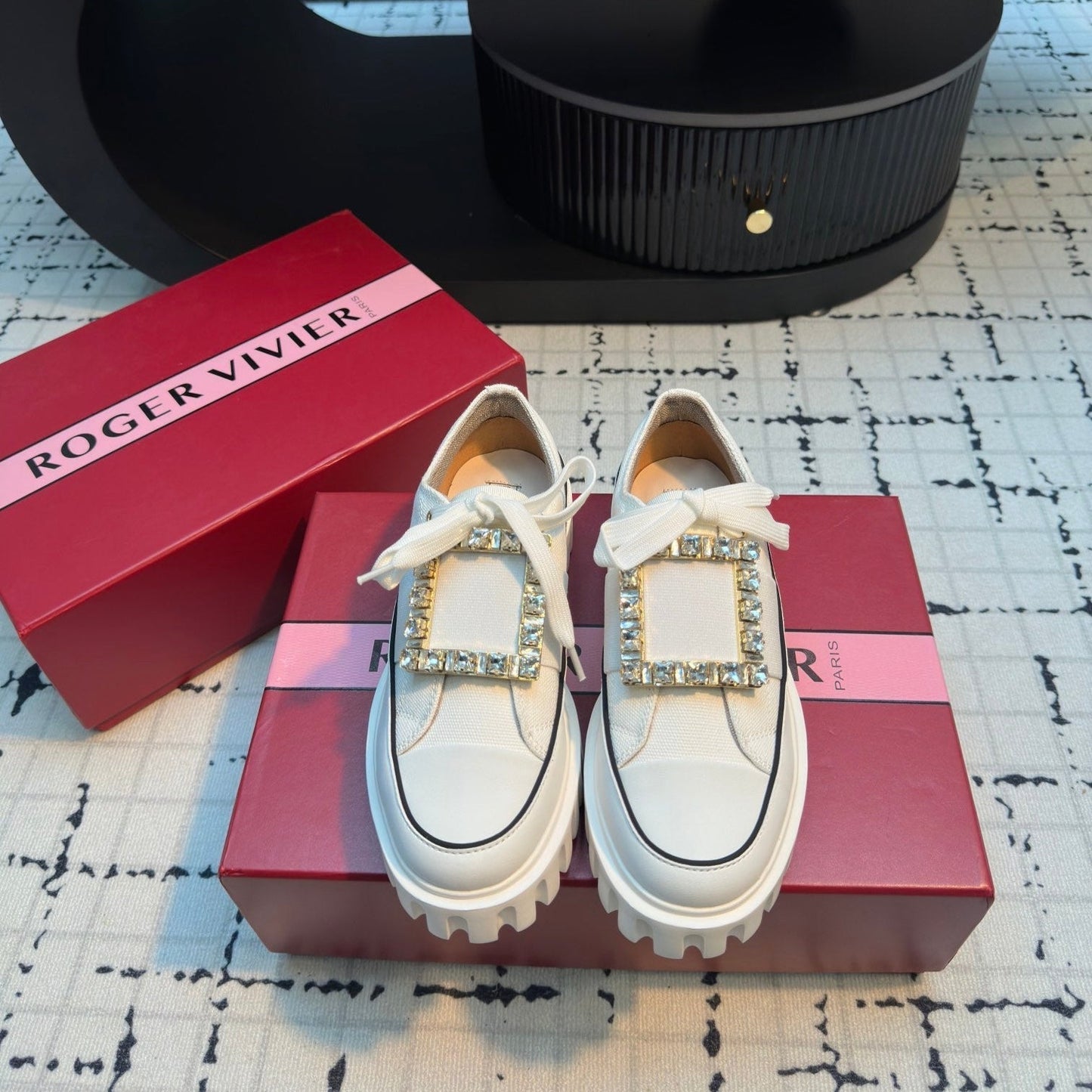 VIV' GO-THICK STRASS BUCKLE SLIP-ON SNEAKERS IN WHITE CANVAS - 35