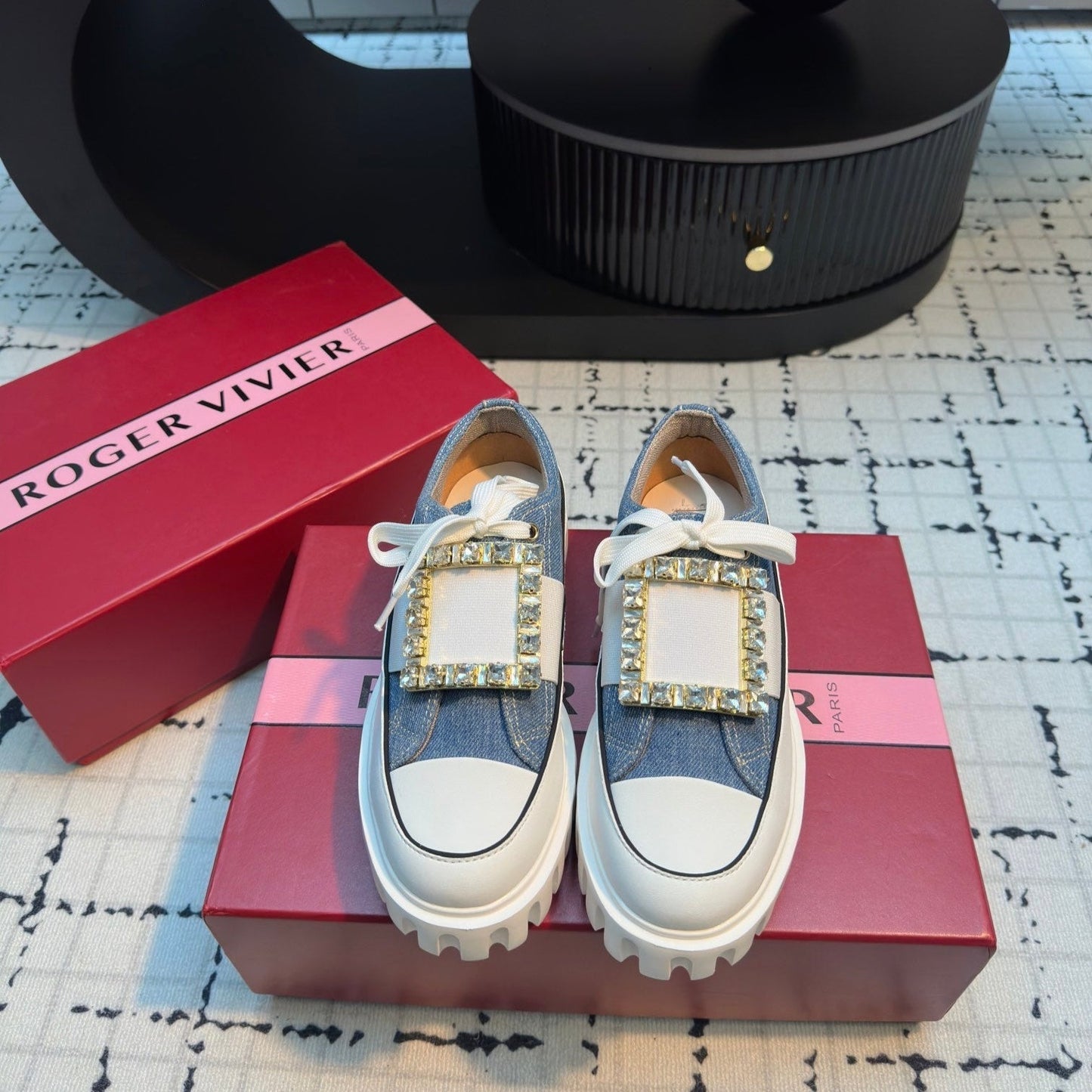VIV' GO-THICK STRASS BUCKLE SLIP-ON SNEAKERS IN BLUE DENIM - 35