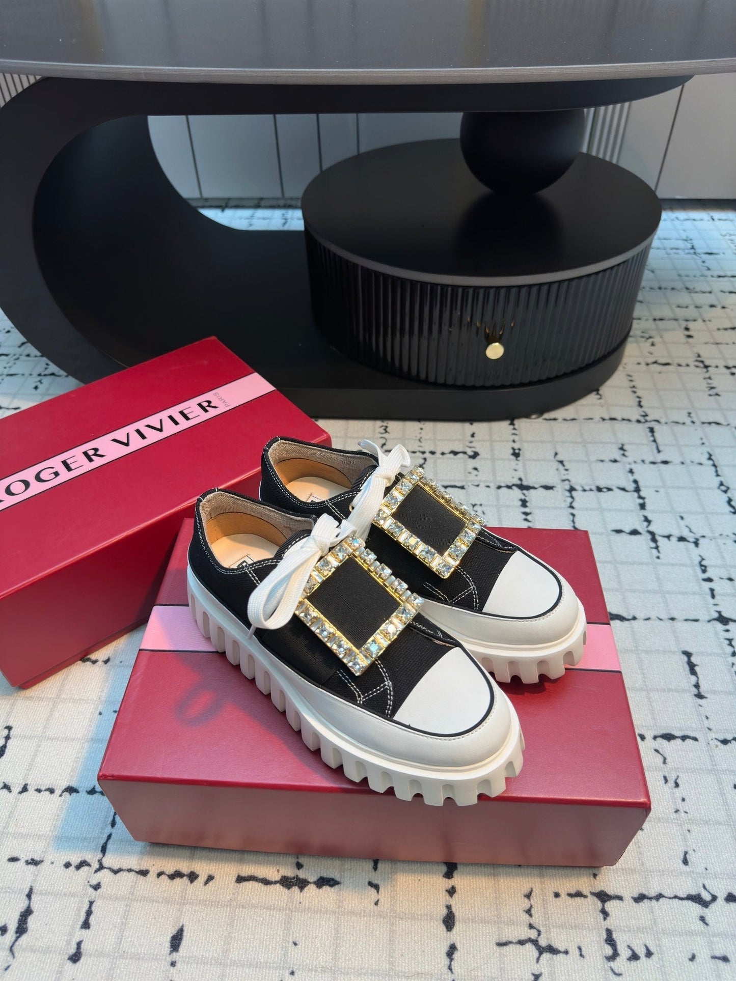 VIV' GO-THICK STRASS BUCKLE SLIP-ON SNEAKERS IN BLACK CANVAS - 35