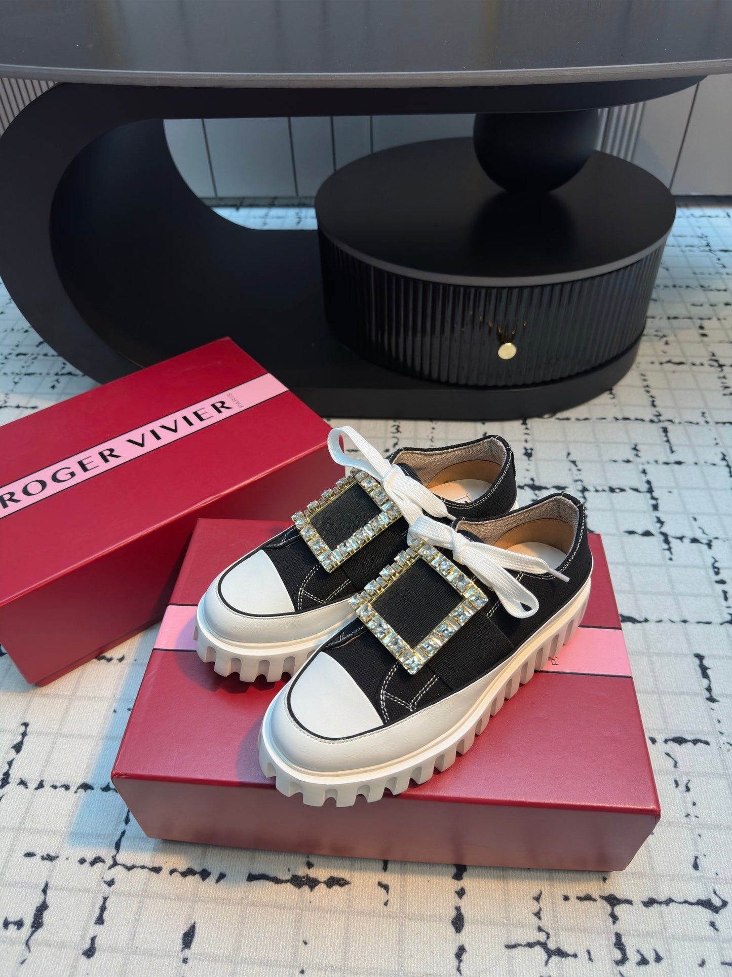 VIV' GO-THICK STRASS BUCKLE SLIP-ON SNEAKERS IN BLACK CANVAS - 35