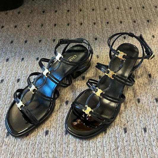 CLEMENCE MULTI TRIOMPHE 45 MM SANDAL IN BLACK LAMBSKIN - 35