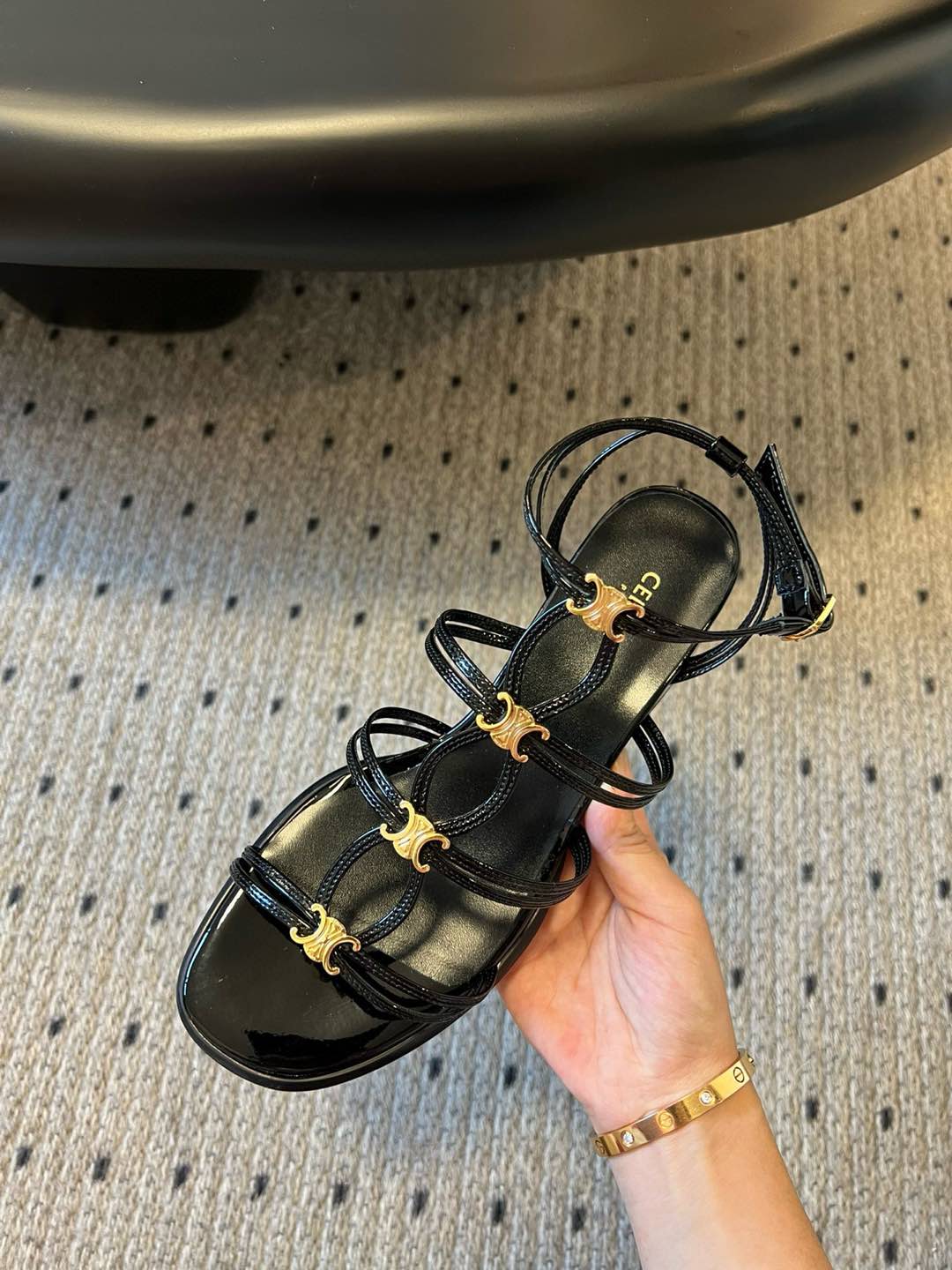 CLEMENCE MULTI TRIOMPHE 45 MM SANDAL IN BLACK LAMBSKIN - 35