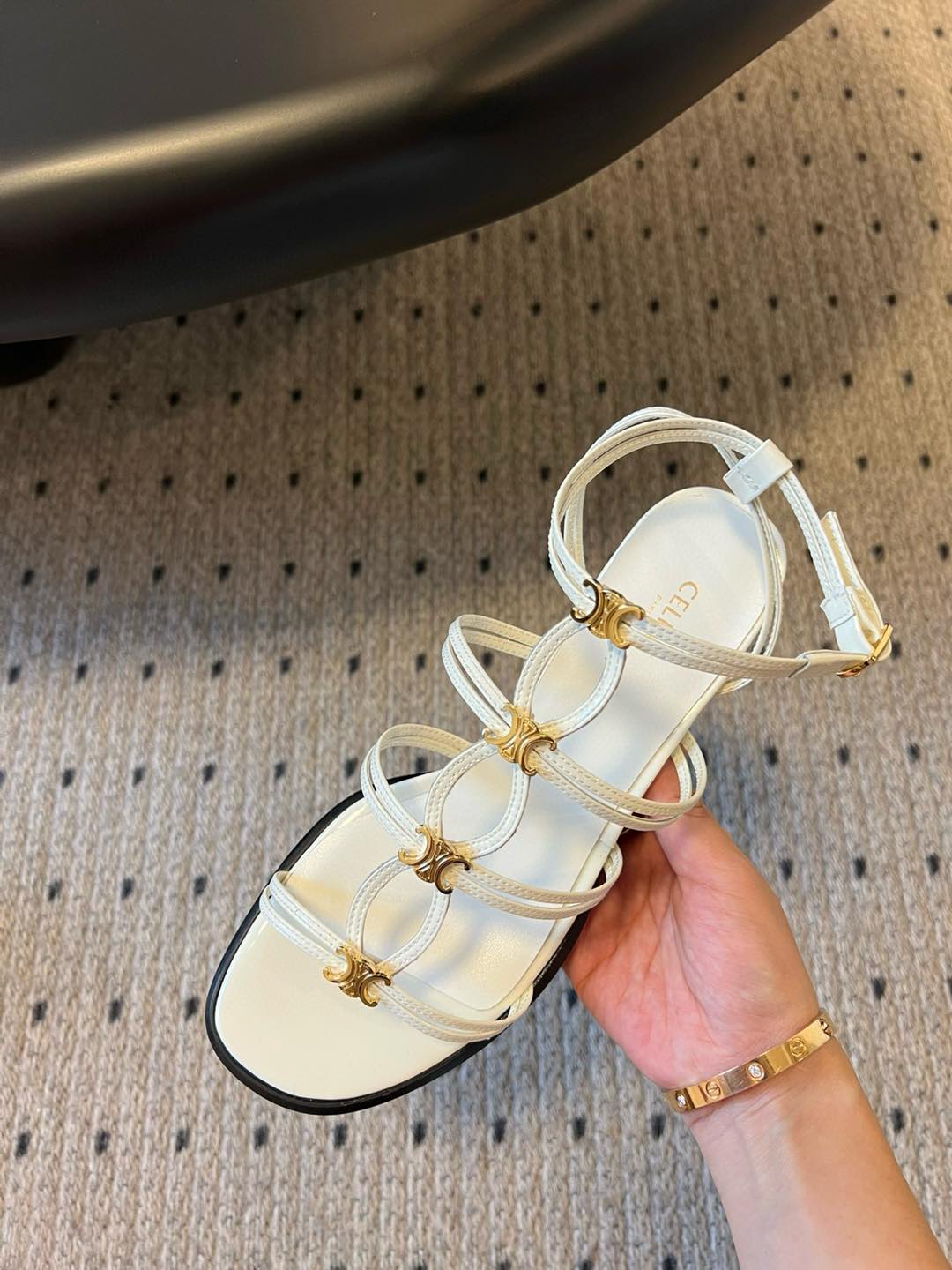 CLEMENCE MULTI TRIOMPHE 45 MM SANDAL IN WHITE LAMBSKIN - 35