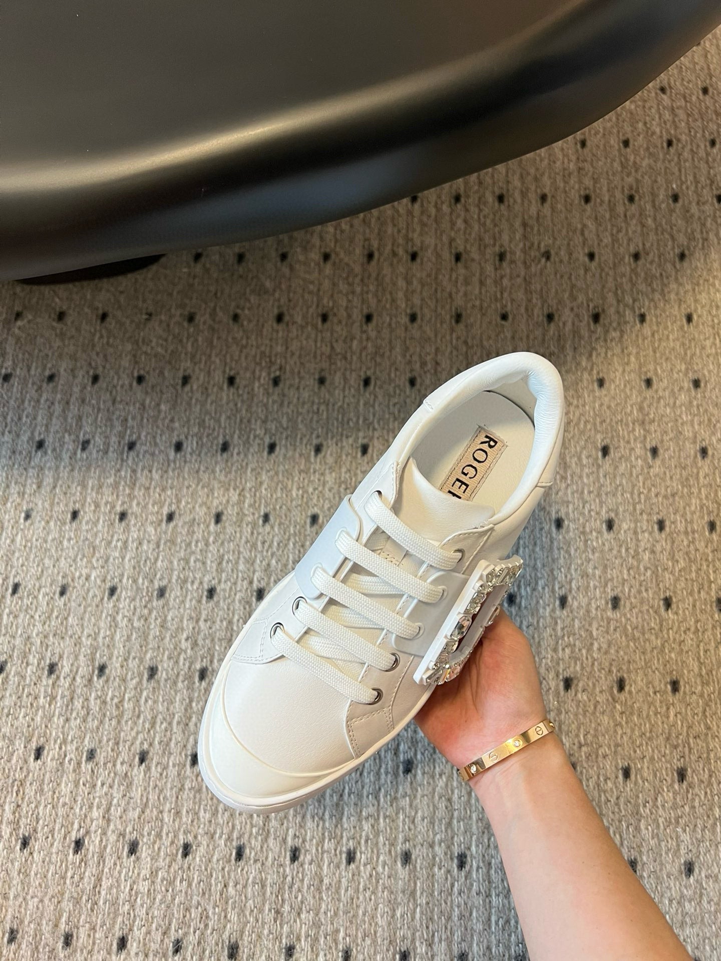 VIV' SKATE SNEAKERS IN WHITE SMOOTH CALFSKIN CRYSTAL BUCKLE - 35