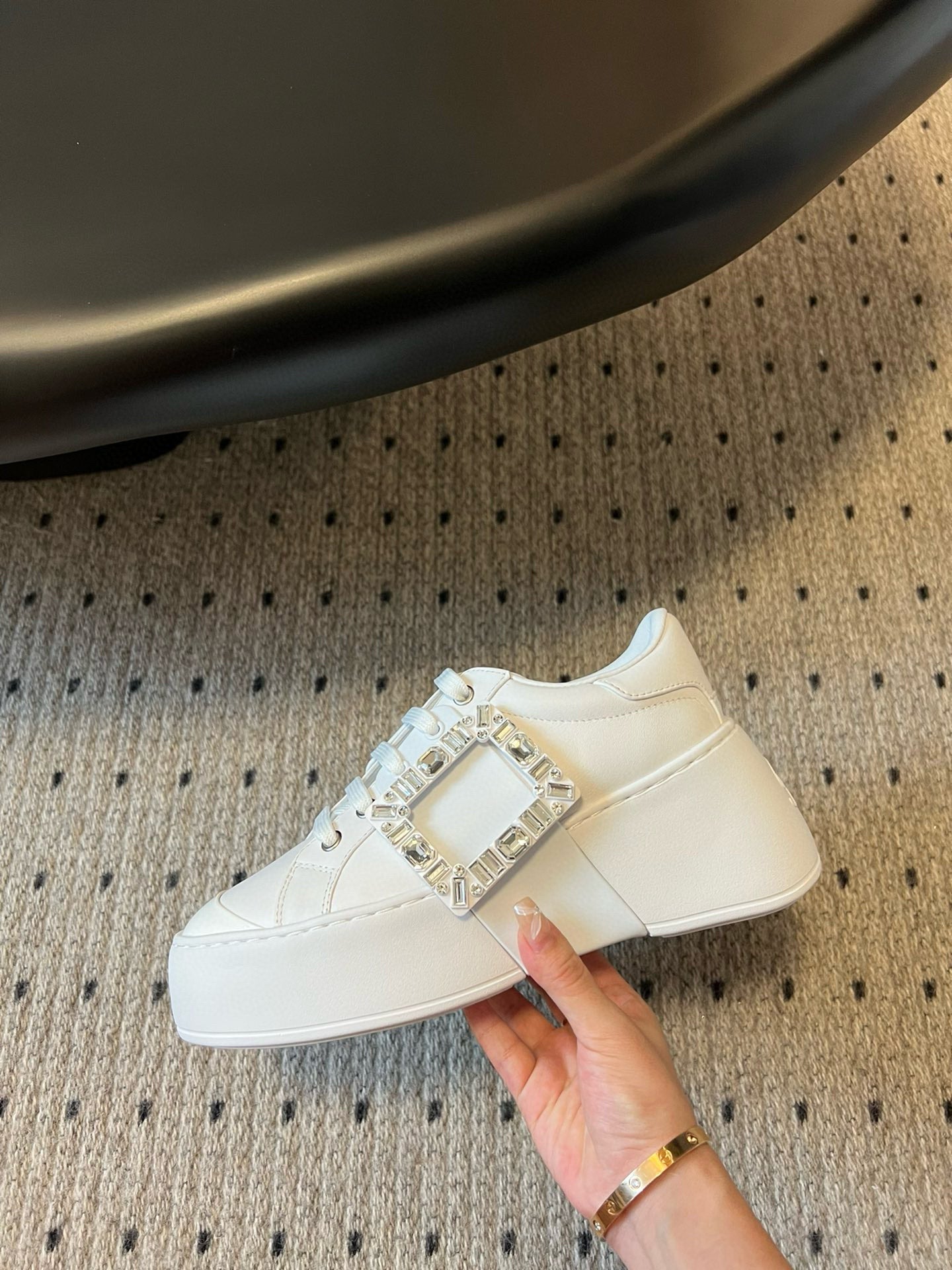 VIV' SKATE SNEAKERS IN WHITE SMOOTH CALFSKIN CRYSTAL BUCKLE - 35