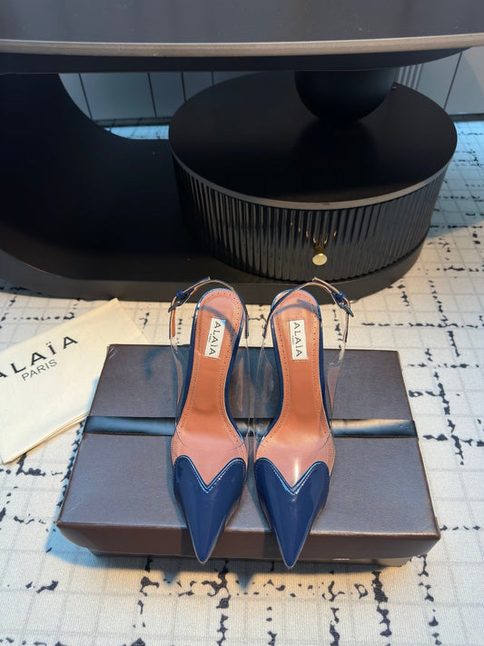 ALAIA HIGH SLINGBACK 25S 90 MM IN NAVY BLUE CALFSKIN - 34