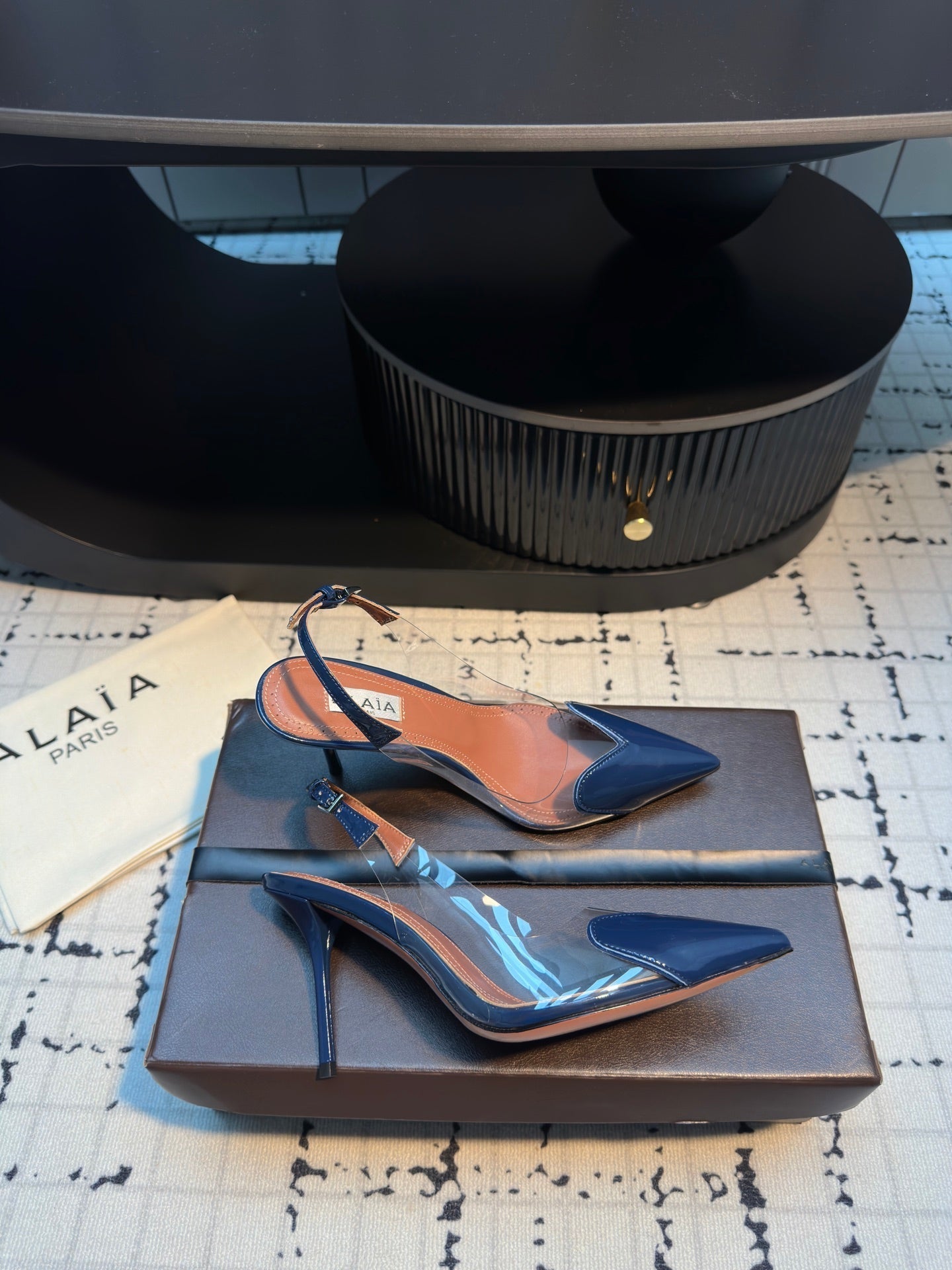 ALAIA HIGH SLINGBACK 25S 90 MM IN NAVY BLUE CALFSKIN - 34