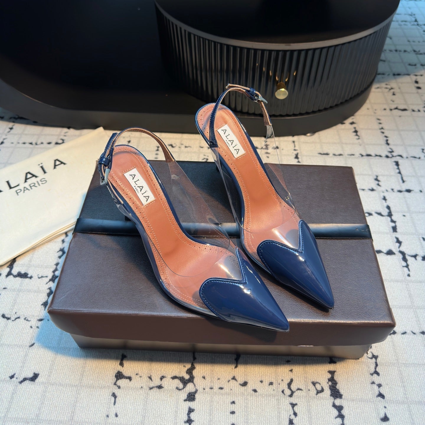 ALAIA HIGH SLINGBACK 25S 90 MM IN NAVY BLUE CALFSKIN - 34