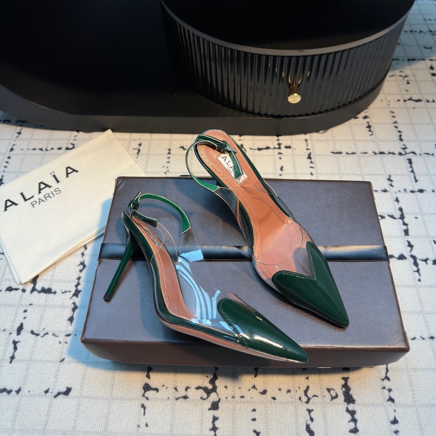 ALAIA HIGH SLINGBACK 25S 90 MM IN DARK GREEN CALFSKIN - 34