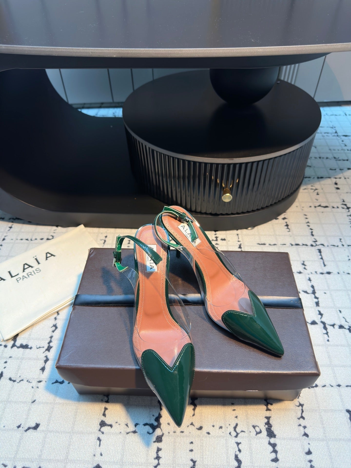 ALAIA HIGH SLINGBACK 25S 90 MM IN DARK GREEN CALFSKIN - 34