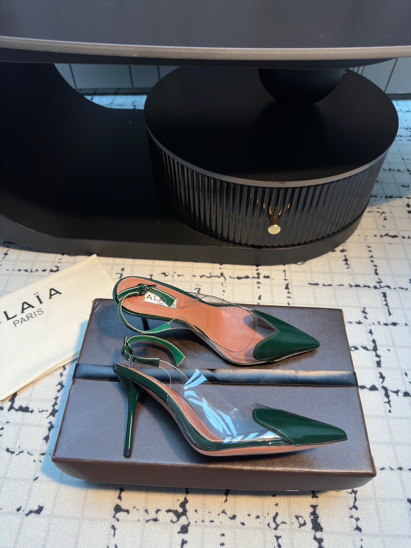 ALAIA HIGH SLINGBACK 25S 90 MM IN DARK GREEN CALFSKIN - 34