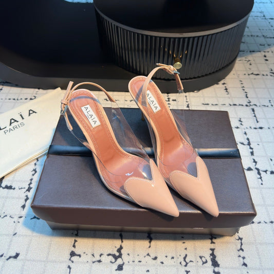 ALAIA HIGH SLINGBACK 25S 90 MM IN BEIGE CALFSKIN - 34