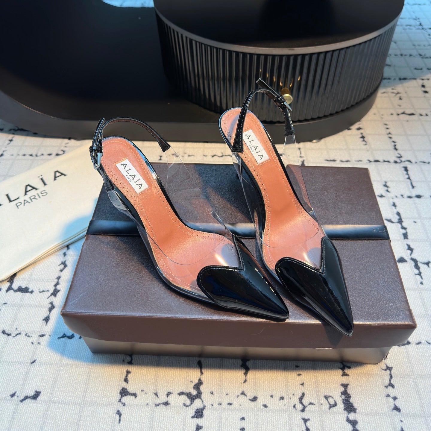 ALAIA HIGH SLINGBACK 25S 90 MM IN BLACK CALFSKIN - 34
