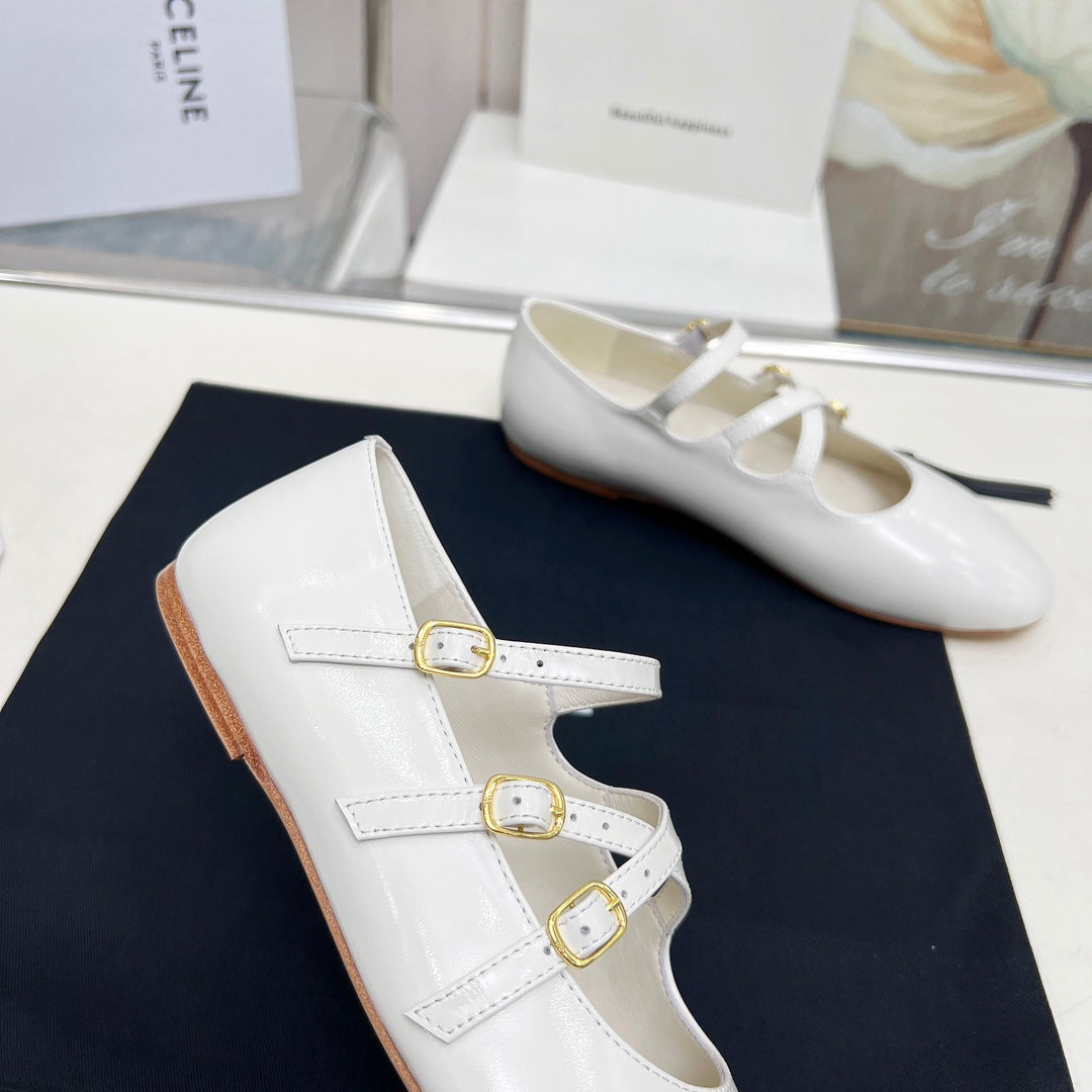 BALLET FLAT WITH CROSSOVER STRAP IN WHITE LAMBSKIN - 35