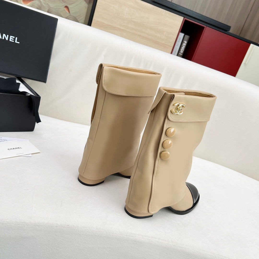 CC SHORT BOOTS 55 MM IN BEIGE CREAM LAMBSKIN WITH GOLD HARDWARE - 35