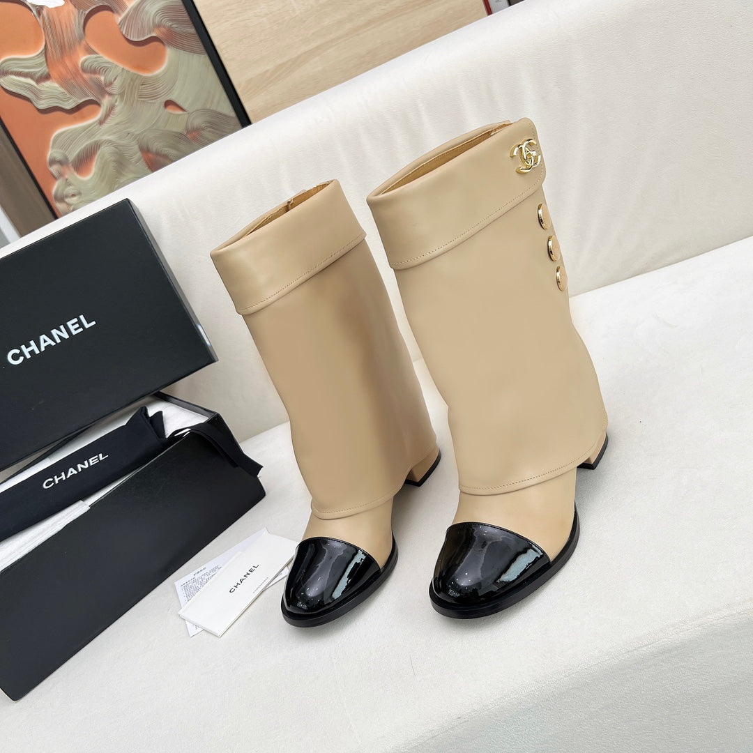 CC SHORT BOOTS 55 MM IN BEIGE CREAM LAMBSKIN WITH GOLD HARDWARE - 35