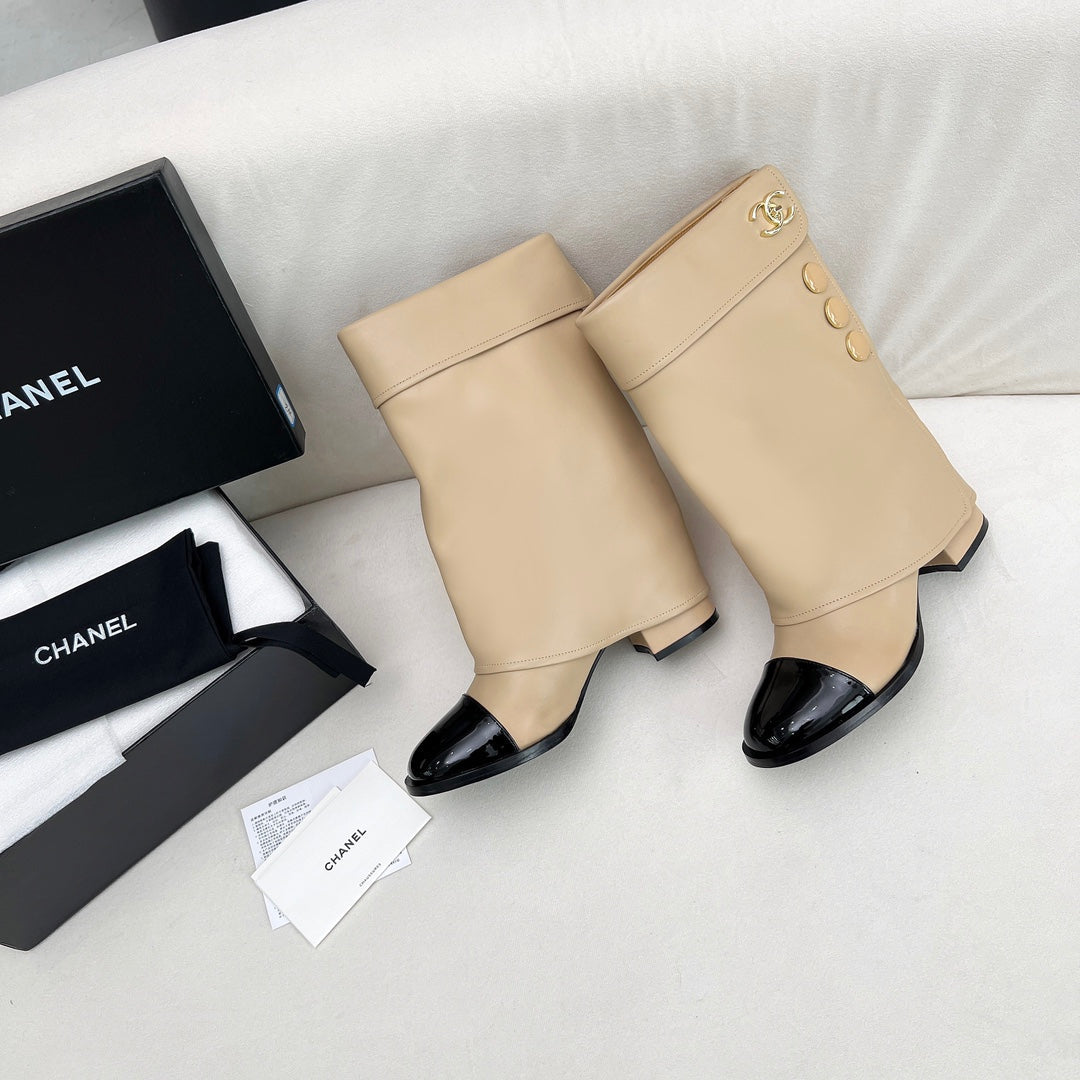 CC SHORT BOOTS 55 MM IN BEIGE CREAM LAMBSKIN WITH GOLD HARDWARE - 35