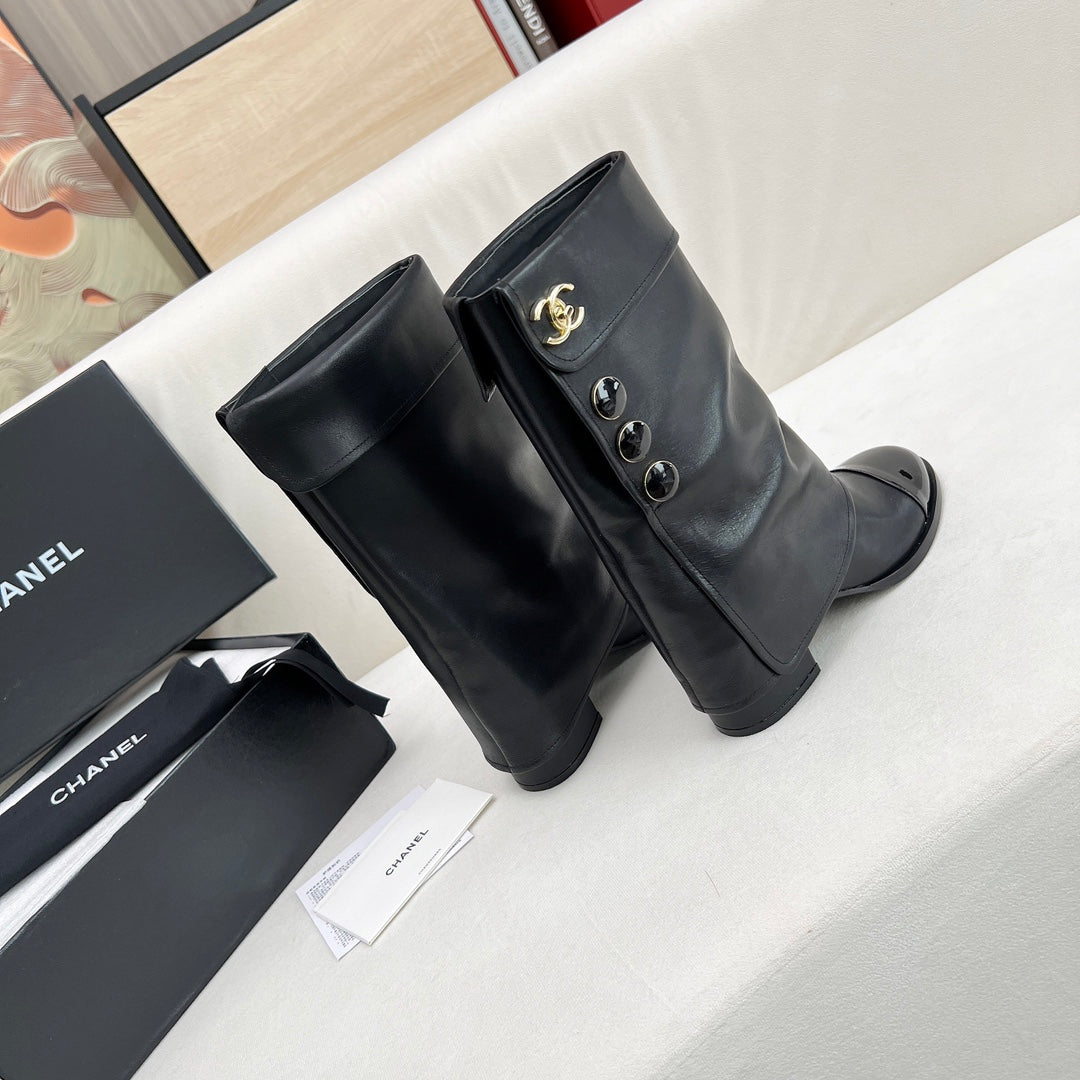 CC SHORT BOOTS 55 MM IN BLACK LAMBSKIN WITH GOLD HARDWARE - 35