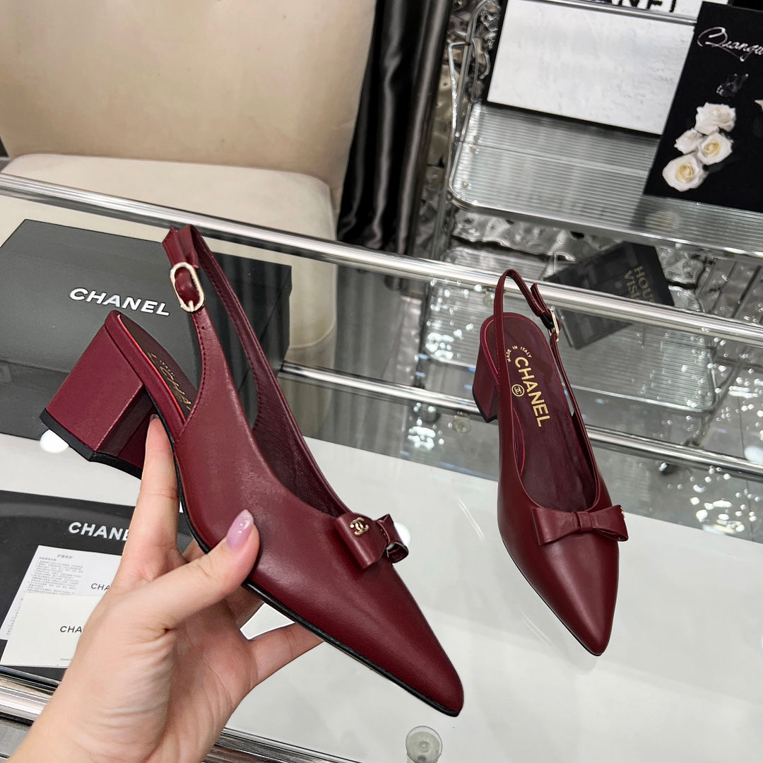 CHANEL 25S SANDALS WITH A BOW 60MM IN ROSSO ANCORA CALFSKIN - 35