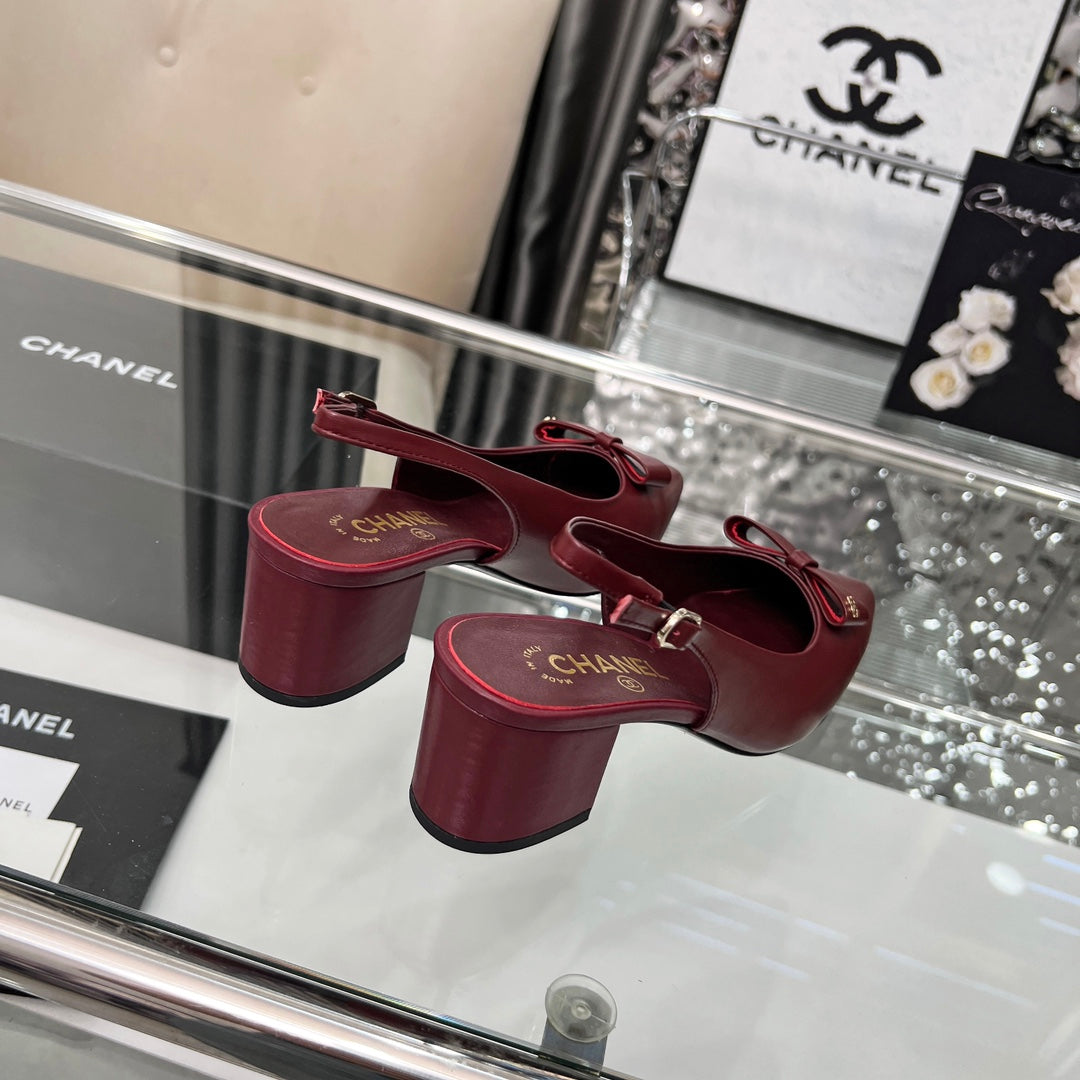 CHANEL 25S SANDALS WITH A BOW 60MM IN ROSSO ANCORA CALFSKIN - 35