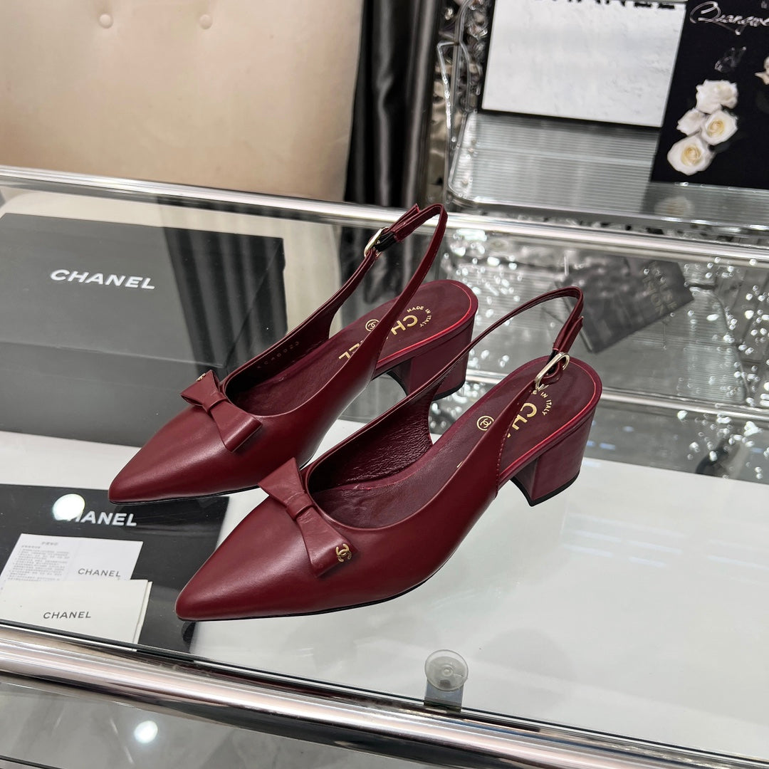 CHANEL 25S SANDALS WITH A BOW 60MM IN ROSSO ANCORA CALFSKIN - 35