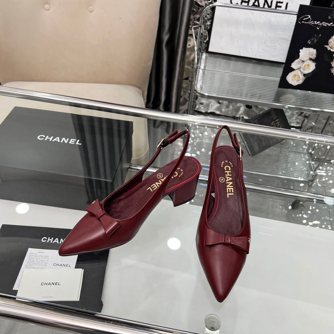 CHANEL 25S SANDALS WITH A BOW 60MM IN ROSSO ANCORA CALFSKIN - 35