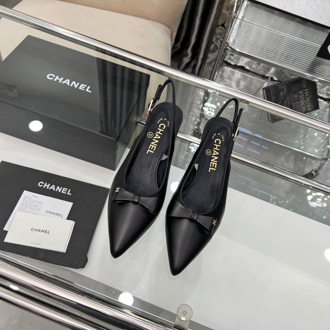 CHANEL 25S SANDALS WITH A BOW 60MM IN BLACK CALFSKIN - 35