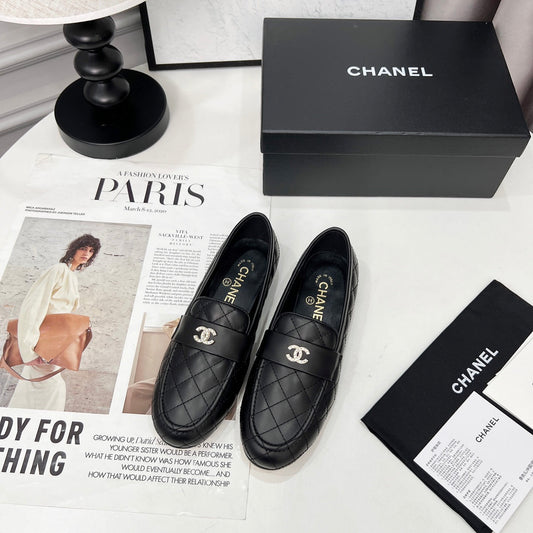 CHANEL 25S ТУФЛІ-ЛОФЕРИ ДЛЯ ТАНЦІВ ЧОРНА ТЕЛЯЧА ШКІРА ЗОЛОТИСТА ФУРНІТУРА