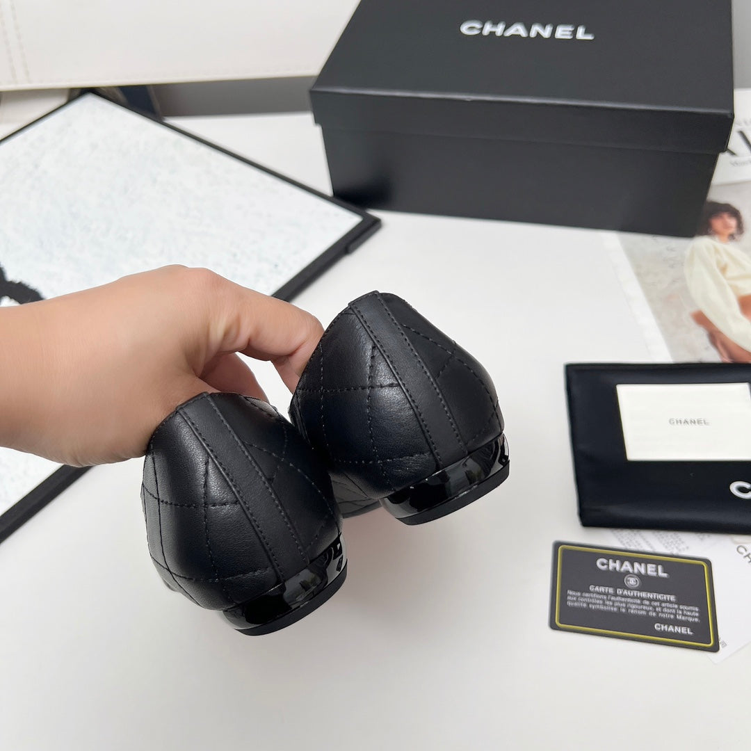 CHANEL 25S DANCE SHOES WITH PRINTED LOGO IN BLACK FULL CALFSKIN - 35