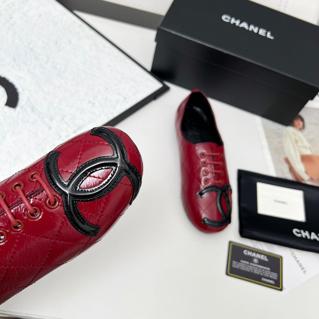 CHANEL 25S DANCE SHOES WITH PRINTED LOGO IN BURGUNDY CALFSKIN - 35