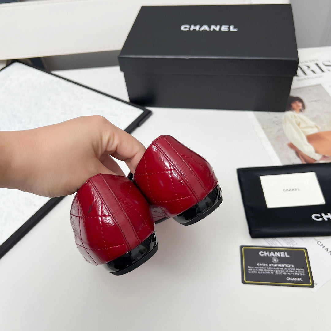 CHANEL 25S DANCE SHOES WITH PRINTED LOGO IN BURGUNDY CALFSKIN - 35