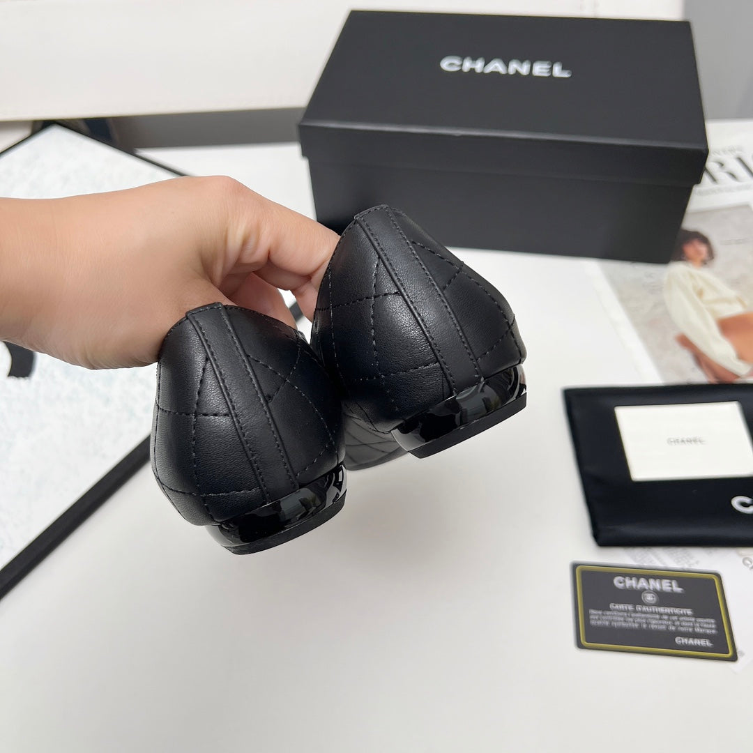 CHANEL 25S DANCE SHOES WITH PRINTED LOGO IN BLACK CALFSKIN - 35