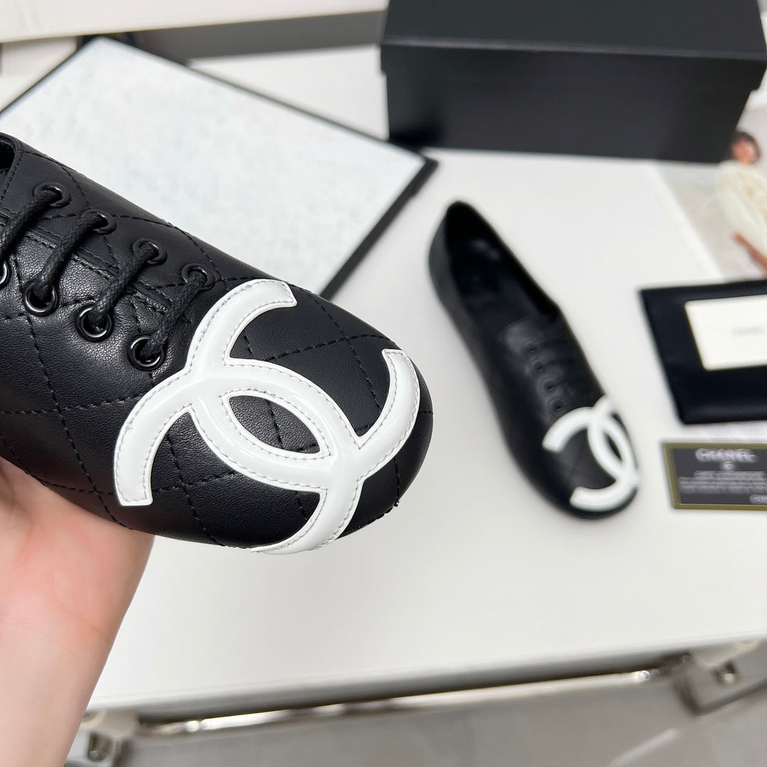 CHANEL 25S DANCE SHOES WITH PRINTED LOGO IN BLACK CALFSKIN - 35
