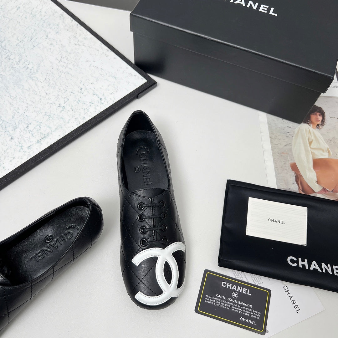 CHANEL 25S DANCE SHOES WITH PRINTED LOGO IN BLACK CALFSKIN - 35