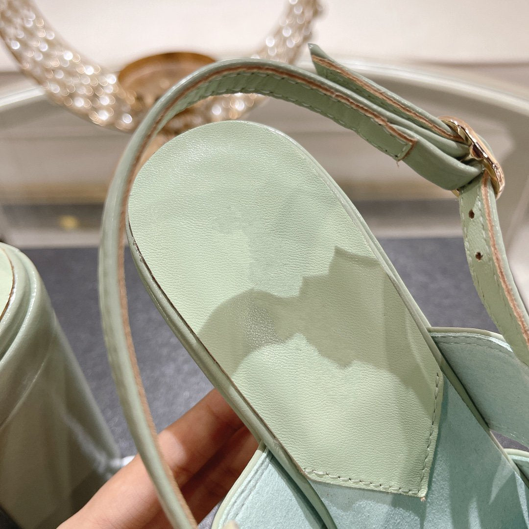 sandals light turquoise patent crumpled lambskin - 35