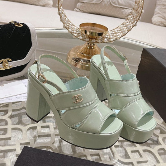 sandals light turquoise patent crumpled lambskin - 35