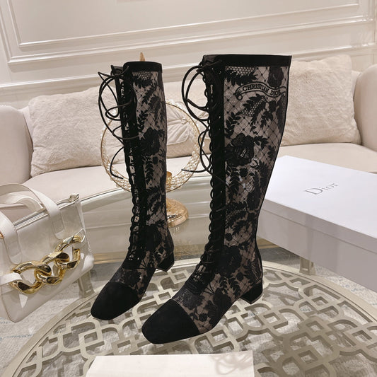 NAUGHTILY-D BOOT BLACK TRANSPARENT MESH AND SUEDE EMBROIDERED WITH ROSES MOTIF 35 MM - 34