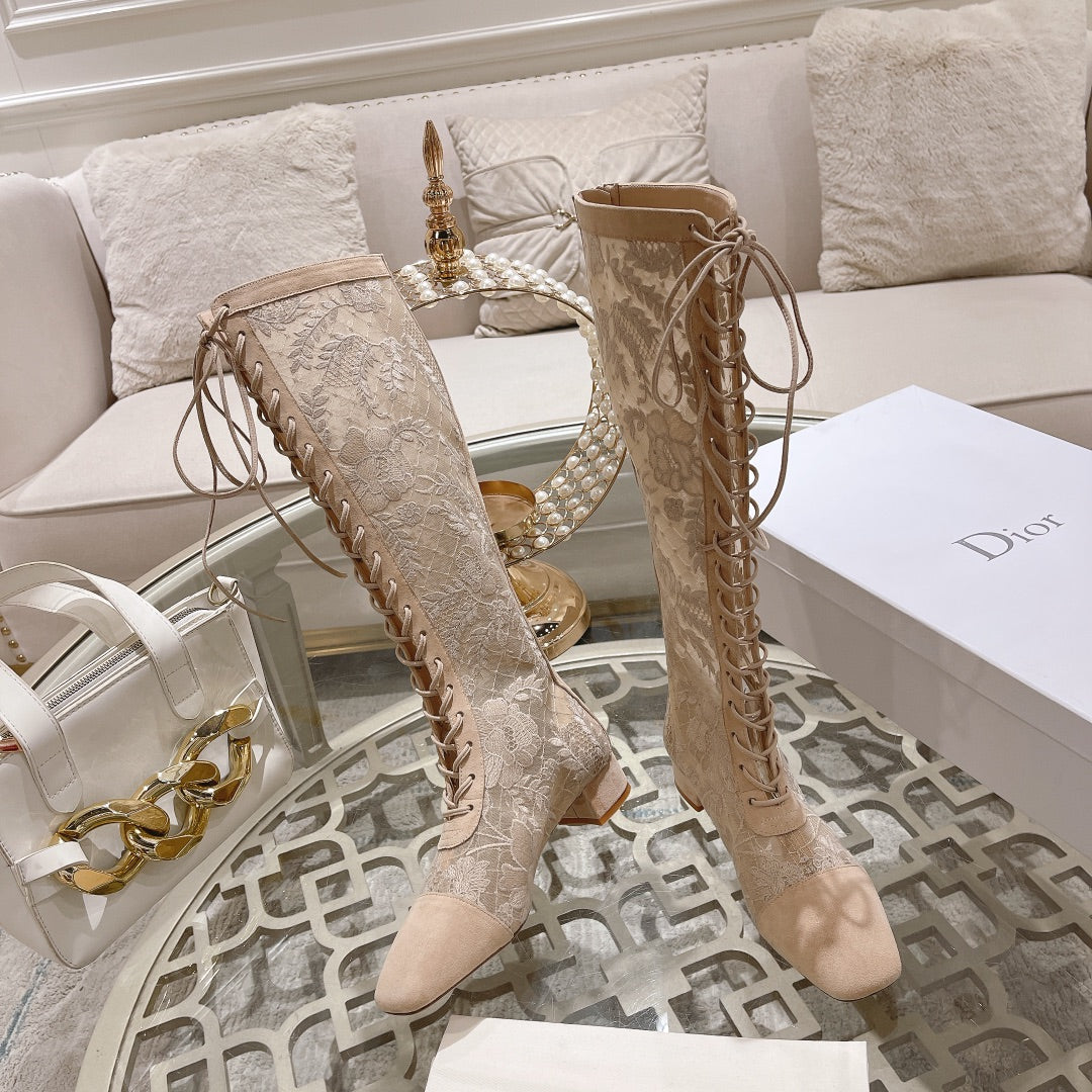 NAUGHTILY-D BOOT NUDE BEIGE TRANSPARENT MESH AND SUEDE EMBROIDERED WITH ROSES MOTIF 35 MM - 34