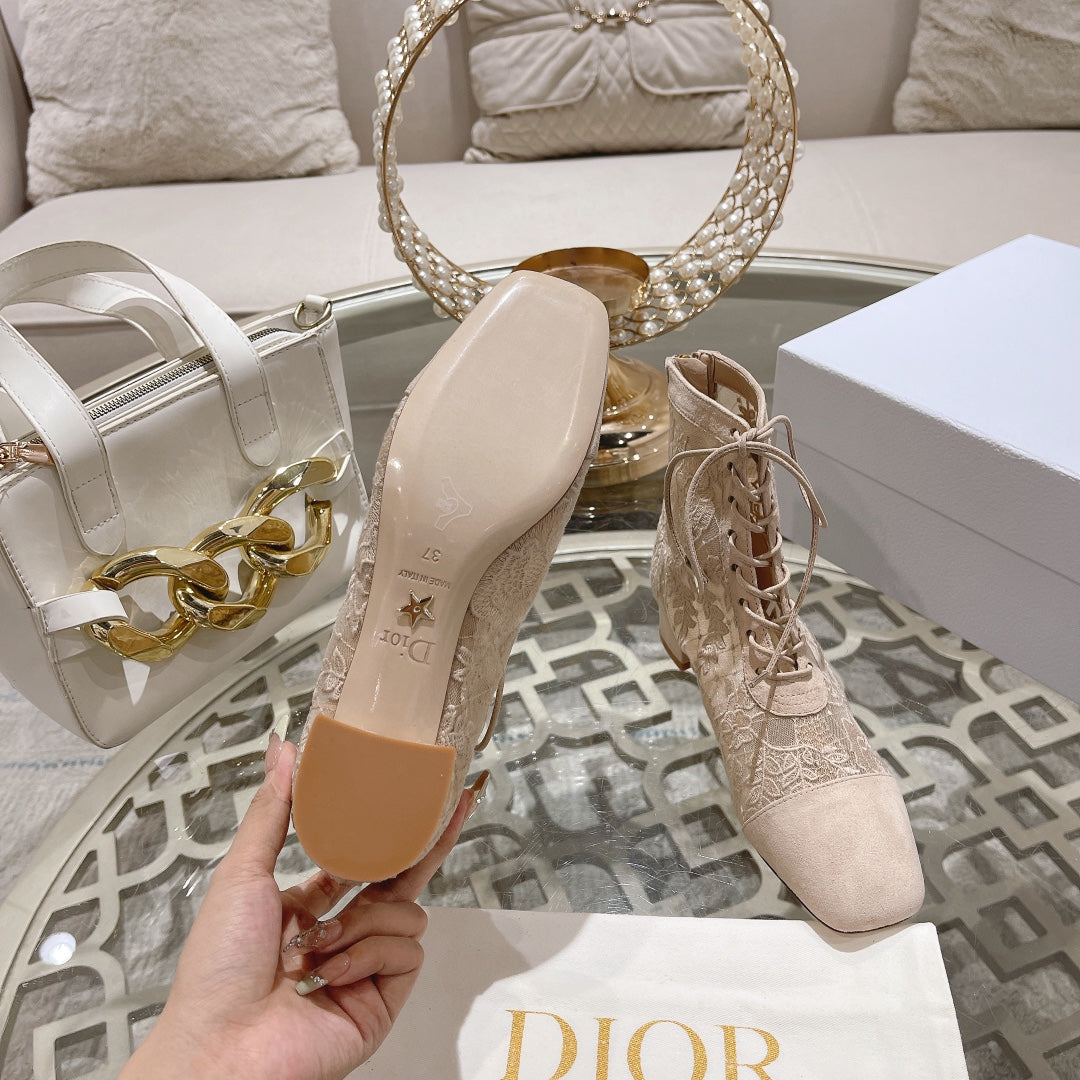 NAUGHTILY-D ANKLE BOOT NUDE BEIGE TRANSPARENT MESH AND SUEDE EMBROIDERED WITH ROSES MOTIF 35 MM - 34