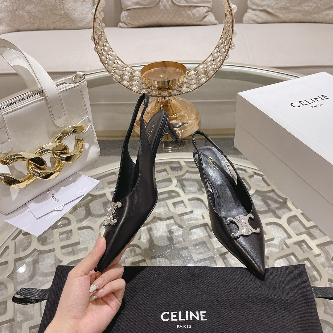 HIGH SLINGBACK 5 CM IN BLACK CALFSKIN - 34