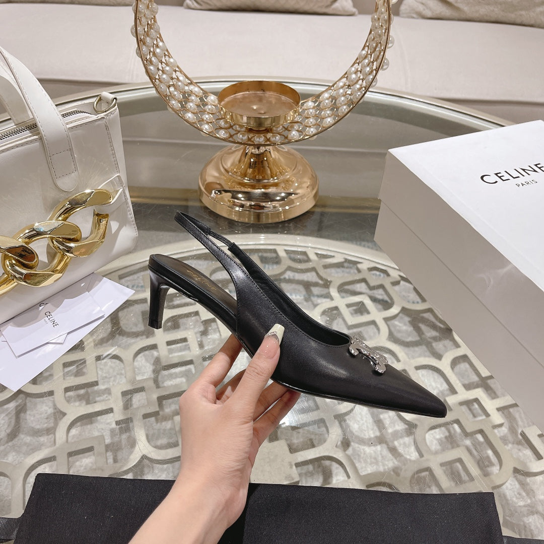 HIGH SLINGBACK 5 CM IN BLACK CALFSKIN - 34
