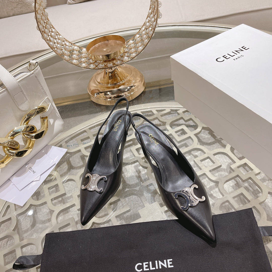 HIGH SLINGBACK 5 CM IN BLACK CALFSKIN - 34