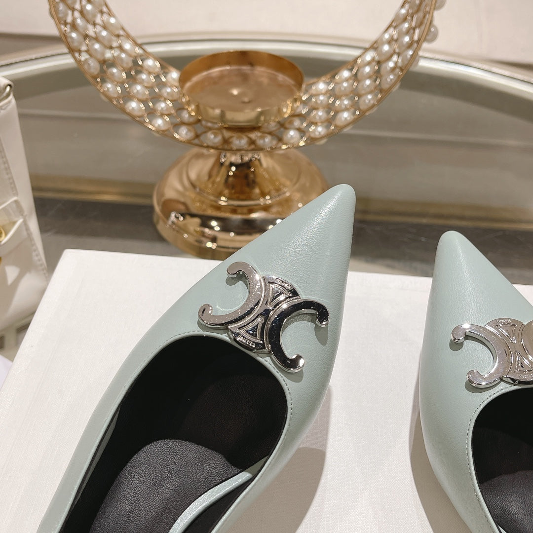 HIGH SLINGBACK 5 CM IN POWDER BLUE CALFSKIN - 34