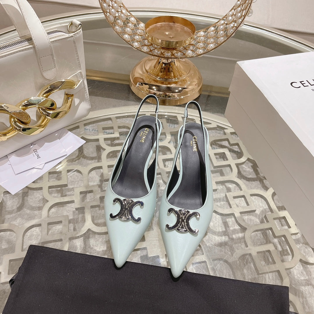 HIGH SLINGBACK 5 CM IN POWDER BLUE CALFSKIN - 34