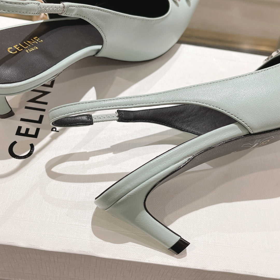 HIGH SLINGBACK 5 CM IN POWDER BLUE CALFSKIN - 34