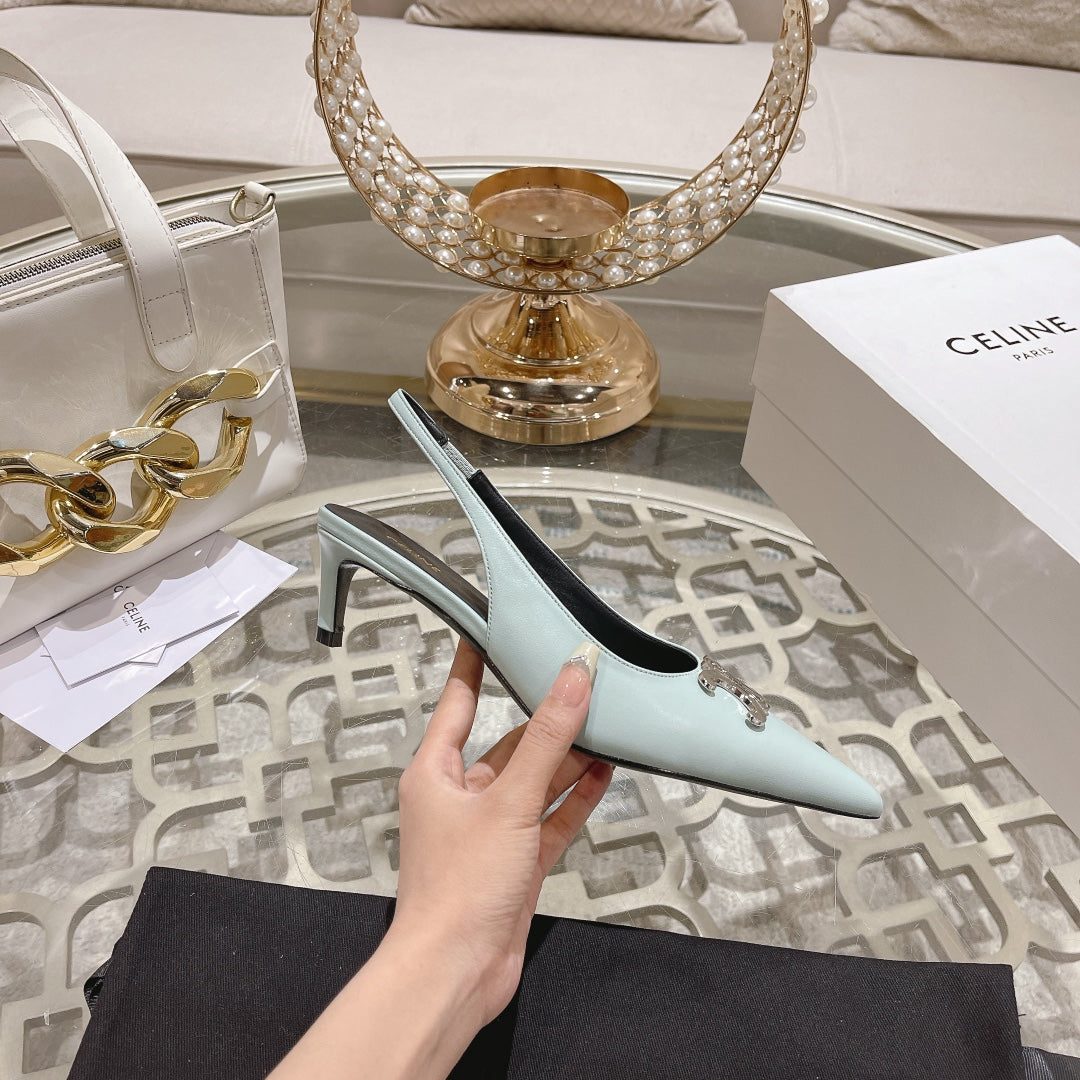 HIGH SLINGBACK 5 CM IN POWDER BLUE CALFSKIN - 34